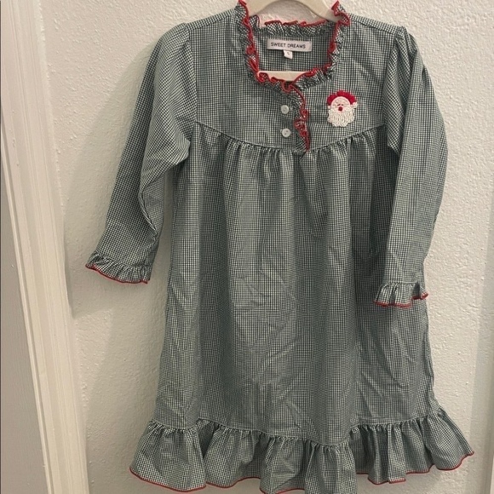 Sweet Dreams Kids Nightgown - Green with Red Trim